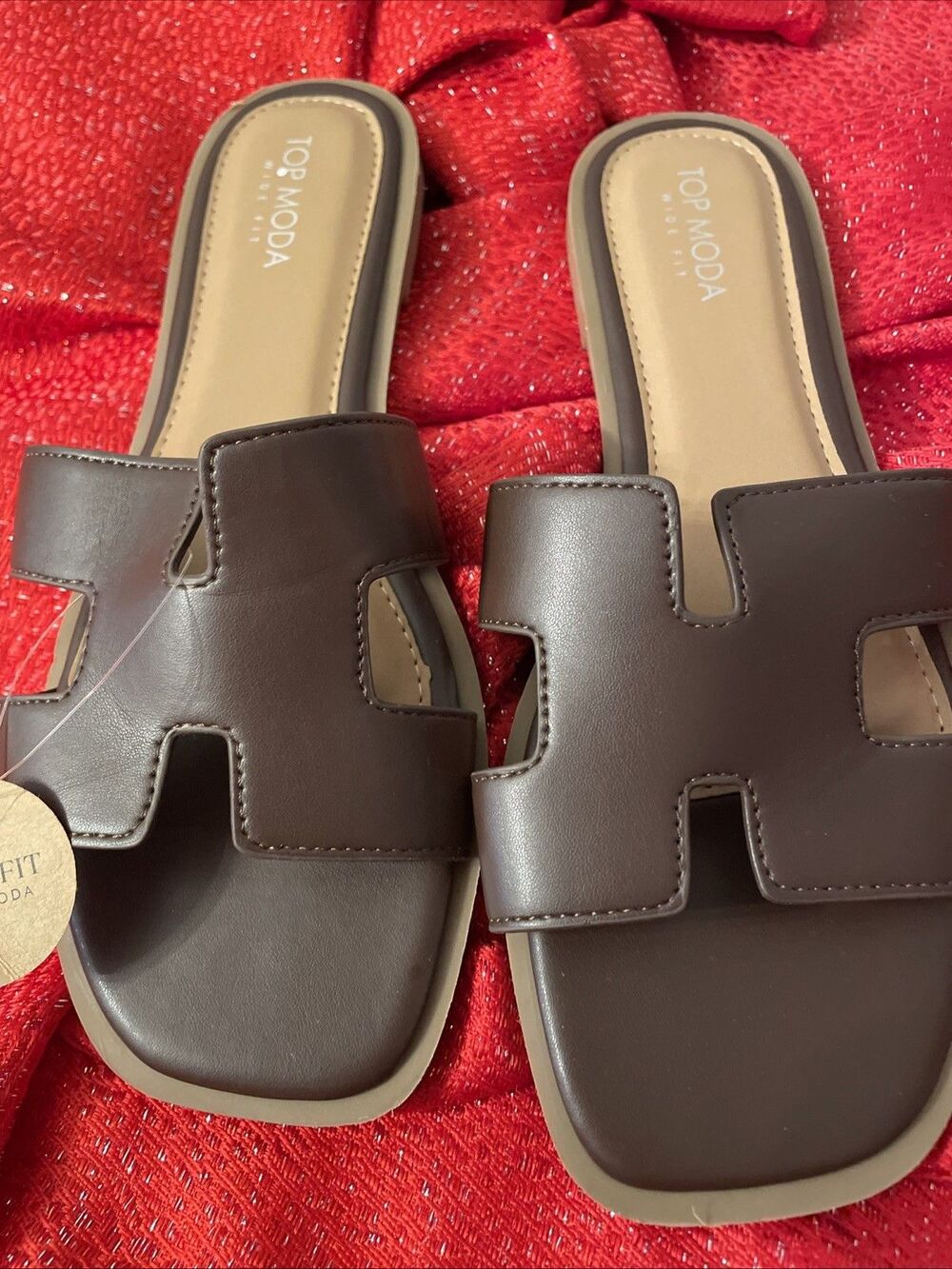 Top Moda Brown Slide Sandals for Women 9 Wide New Without Box